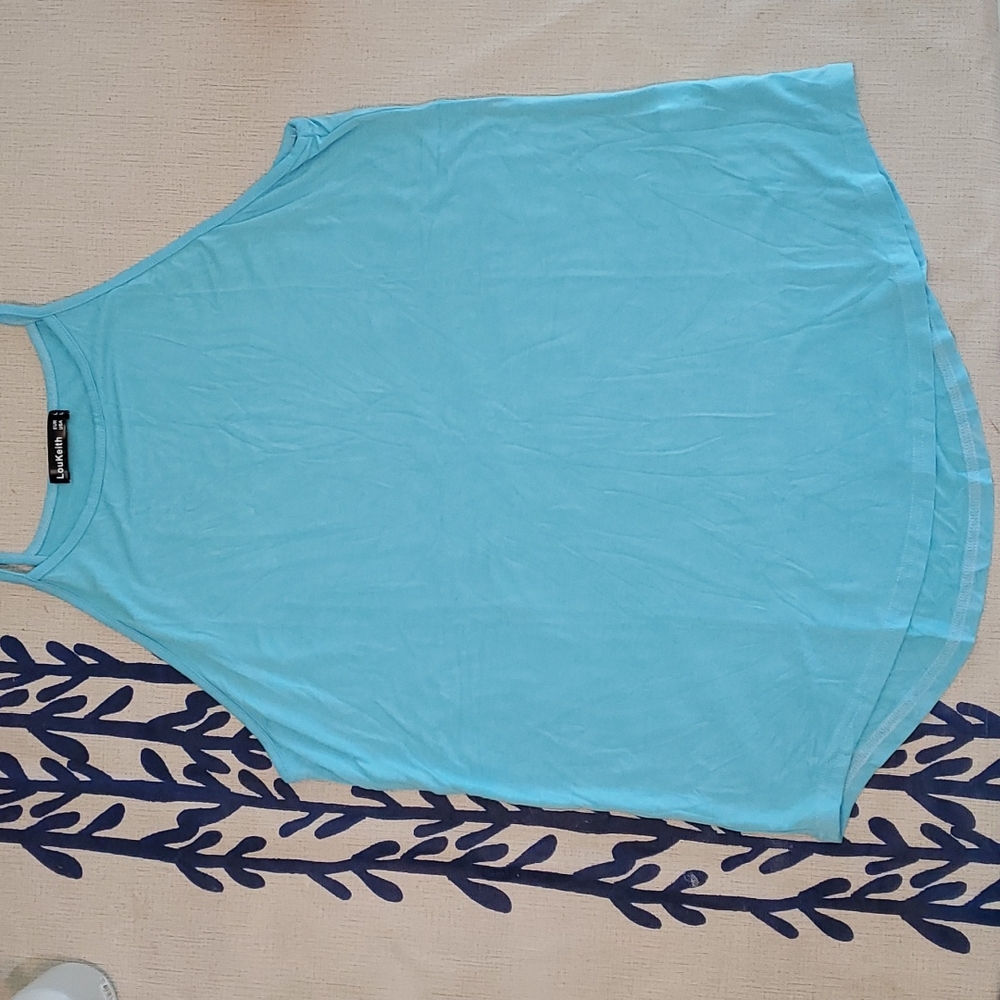 NWOT lou keith aqua blue high neck tank top